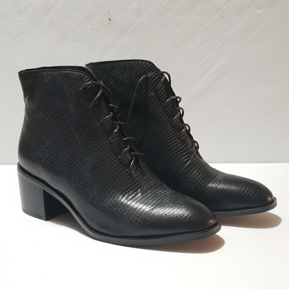 Jeffrey Campbell Black Lace-Up Textured Leather Ankle Boots - Picture 2 of 8